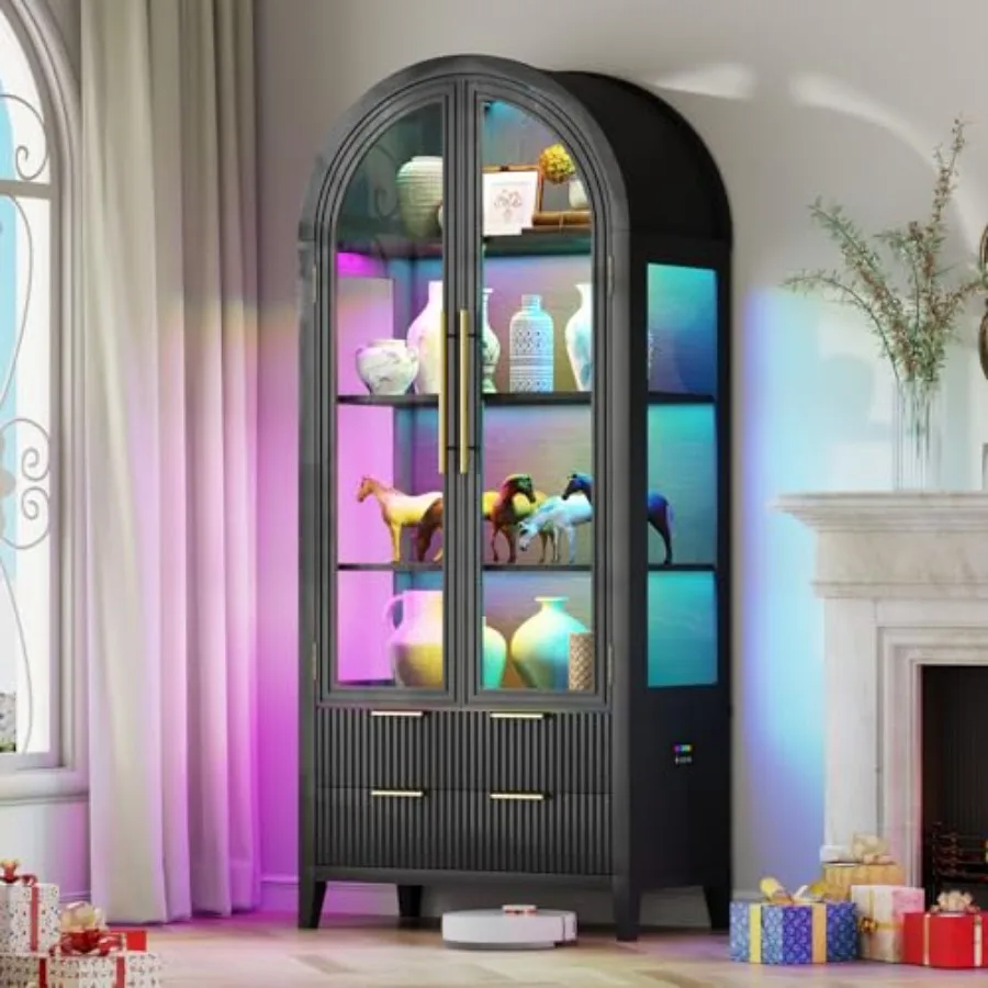 Collectible & Vintage Dolls For Christmas - Arched curio cabinet with glass doors