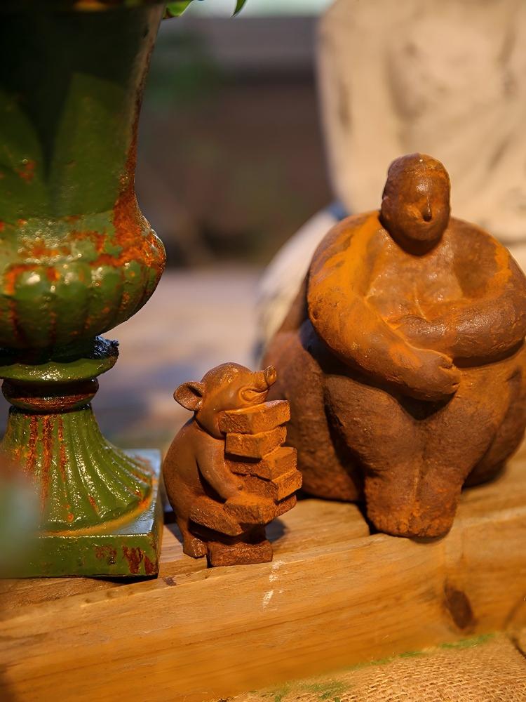 Rustic Cast Iron Pig Statue Ca - Vintage Collectible Ornaments 评论和价格