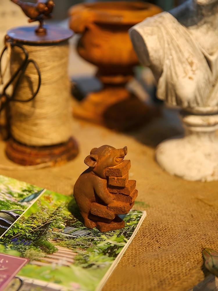 Rustic Cast Iron Pig Statue Ca - Vintage Collectible Ornaments 评论和价格